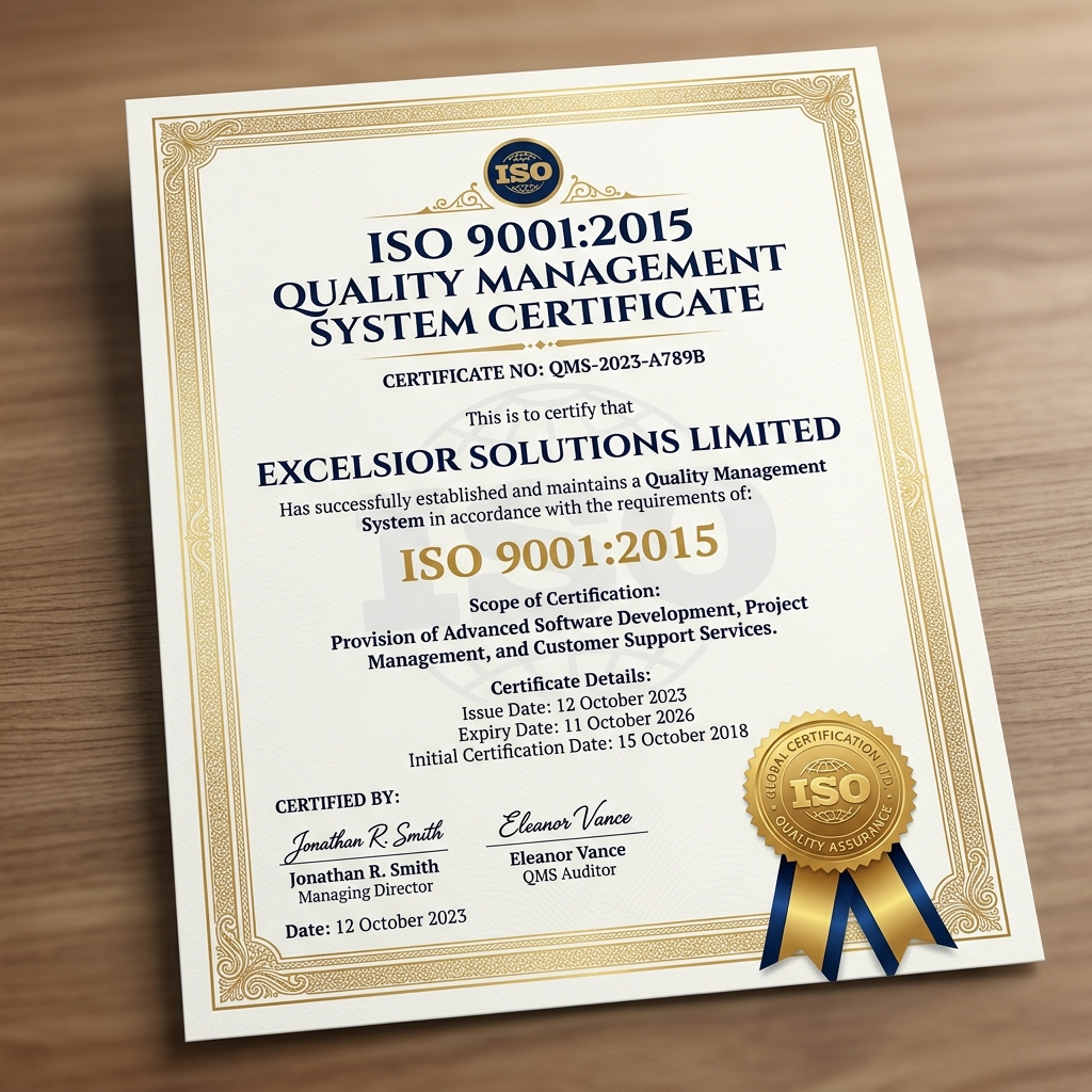 ISO 9001:2015 Quality Management System Certificate